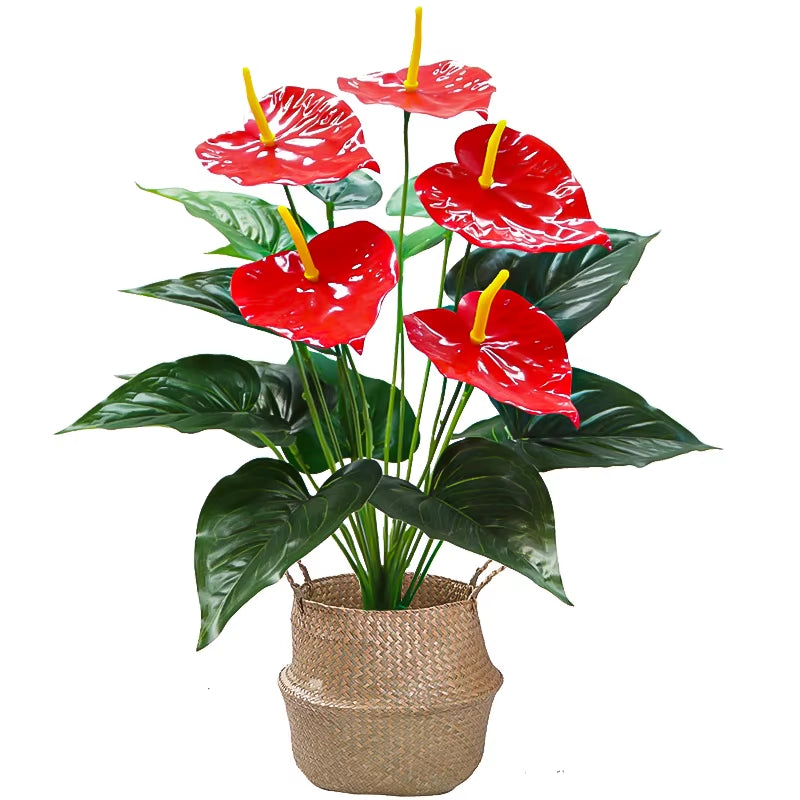 53Cm Artificial Monstera Leaves Home Plastic Palm Fronds Fake Anthurium Greenery Tree Big Herb Plant for Garden Outdoor Decor