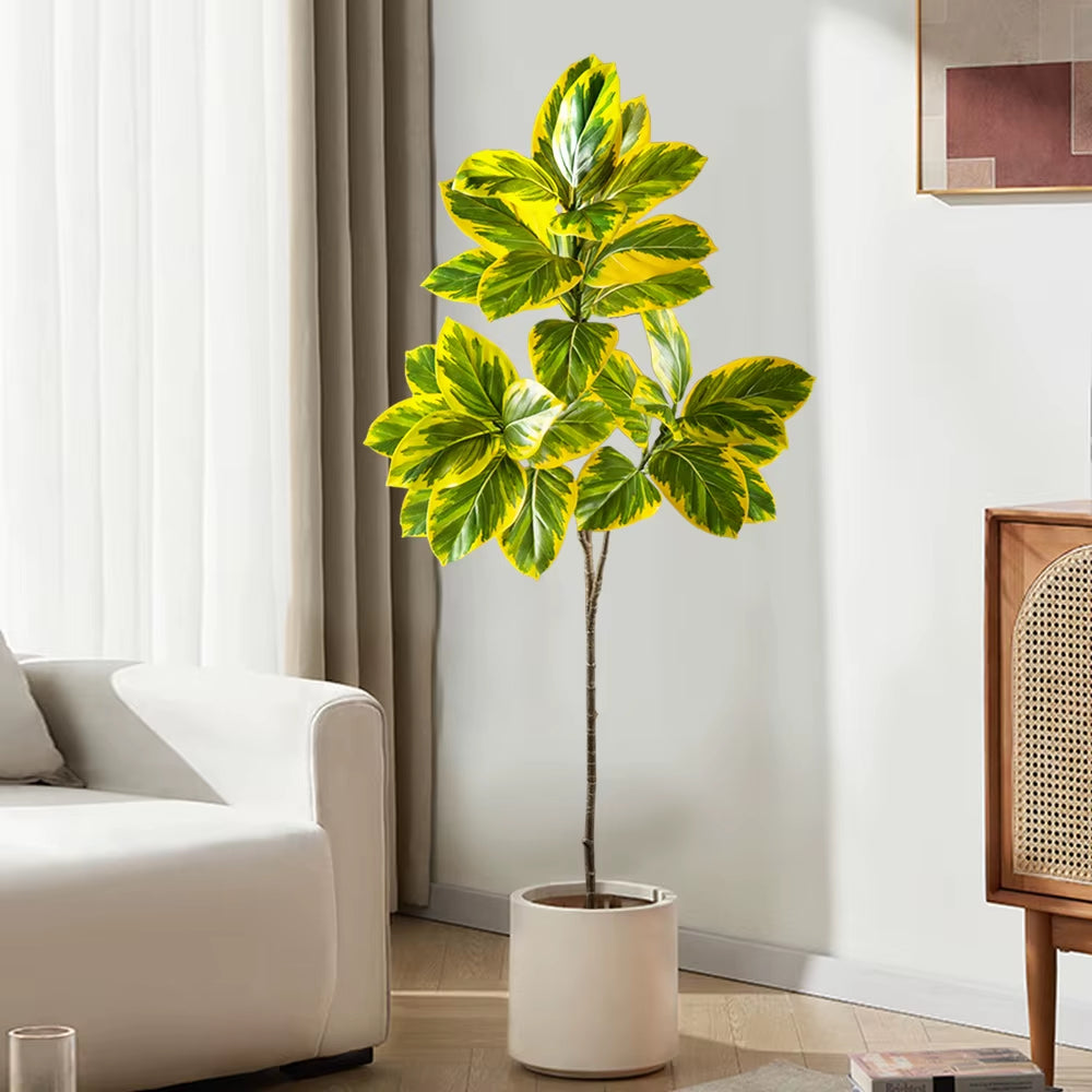 70-130Cm Artificial Banyan Tree Branch Fake Magnolia Leaves Tall Rubber Tree False Ficus Plants for Home Office Wedding Decor