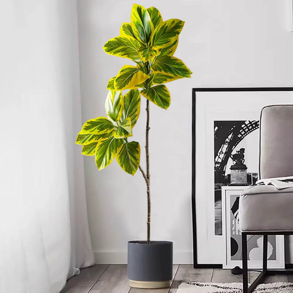 70-130Cm Artificial Banyan Tree Branch Fake Magnolia Leaves Tall Rubber Tree False Ficus Plants for Home Office Wedding Decor