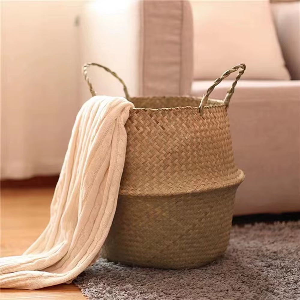 Plant Basket with Handles Wicker Basket Plant Pot Storage Basket Rattan Hanging Flower Pot Laundry Home Decor