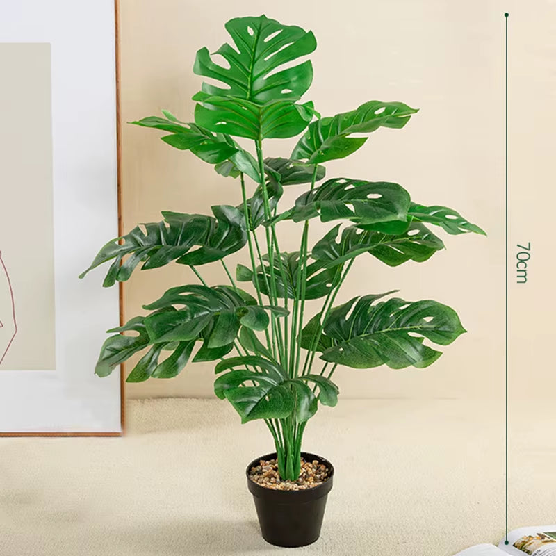 70Cm 18 Forks Large Artificial Monstera Plants Fake Palm Tree Plastic Turtle Leaves Green Tall Plants for Home Garden Room Decor