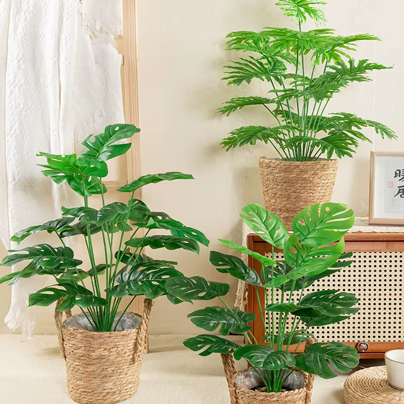 70Cm 18 Forks Large Artificial Monstera Plants Fake Palm Tree Plastic Turtle Leaves Green Tall Plants for Home Garden Room Decor