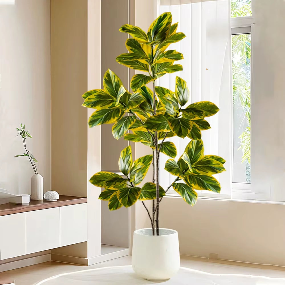 70-130Cm Artificial Banyan Tree Branch Fake Magnolia Leaves Tall Rubber Tree False Ficus Plants for Home Office Wedding Decor