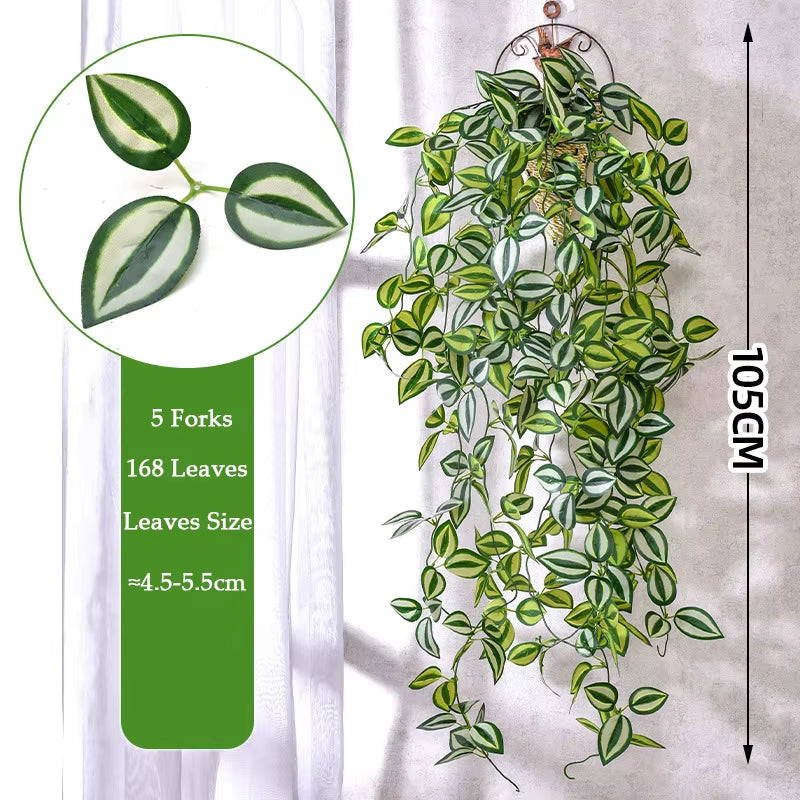 105Cm 5 Forks Artificial Vines Plants Outdoor Plastic Creeper Green Ivy Wall Hanging Plants Branch for Home Garden Wedding Decor