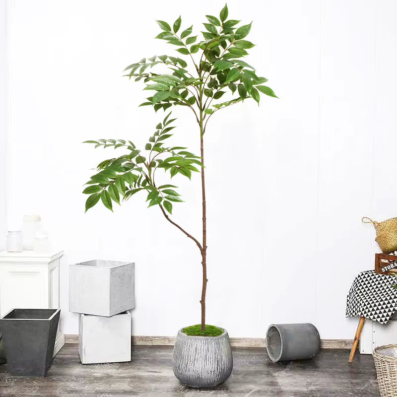 110Cm Large Artificial Plants Fake Lacquer Tree Branch Plastic Varnish Leaves Tall Green Landscape for Home Garden Outdoor Decor