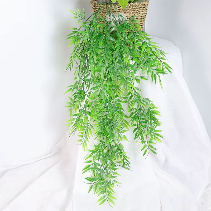 80-105Cm Artificial Hanging Plants Tropical Bamboo Leaf Vines Fake Grass Vine Plastic Willow Leaves Wall for Garden Home Decor
