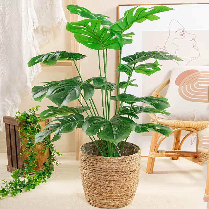 70Cm 18 Forks Large Artificial Monstera Plants Fake Palm Tree Plastic Turtle Leaves Green Tall Plants for Home Garden Room Decor